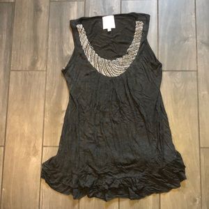 Long grey Romeo & Juliet tank with beaded neckline. Very soft